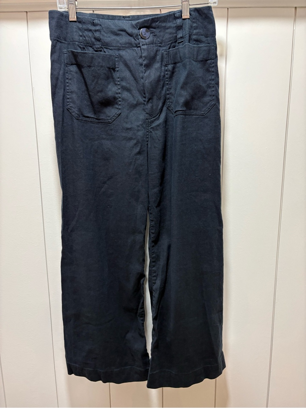Maeve Pants Womens Size 8 Blue The Colette Wide Leg Crop Linen Blend Stretch